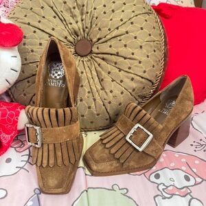 New Vince Camuto Brown Suede Heeled Loafers no box